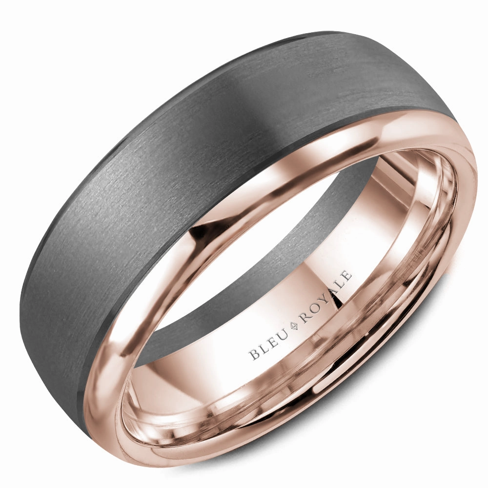 CrownRing Textured 7.5mm Wedding Ring in 14K Rose Gold/Tantalum Classic Touch