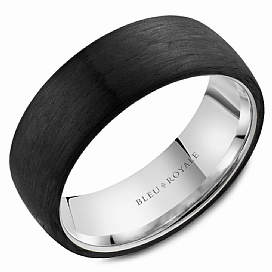Modern Craft Silky Finish CrownRing Textured 7.5mm Wedding Ring in 14K White Gold & Forged Carbon Fiber