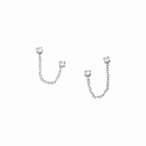 Crystal Chain Double Post Sterling Silver Earrings Striking Accent