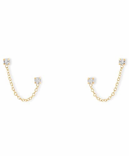 Vintage-Inspired Trinket Crystal Chain Double Post Yellow Gold-plated Sterling Silver Earrings