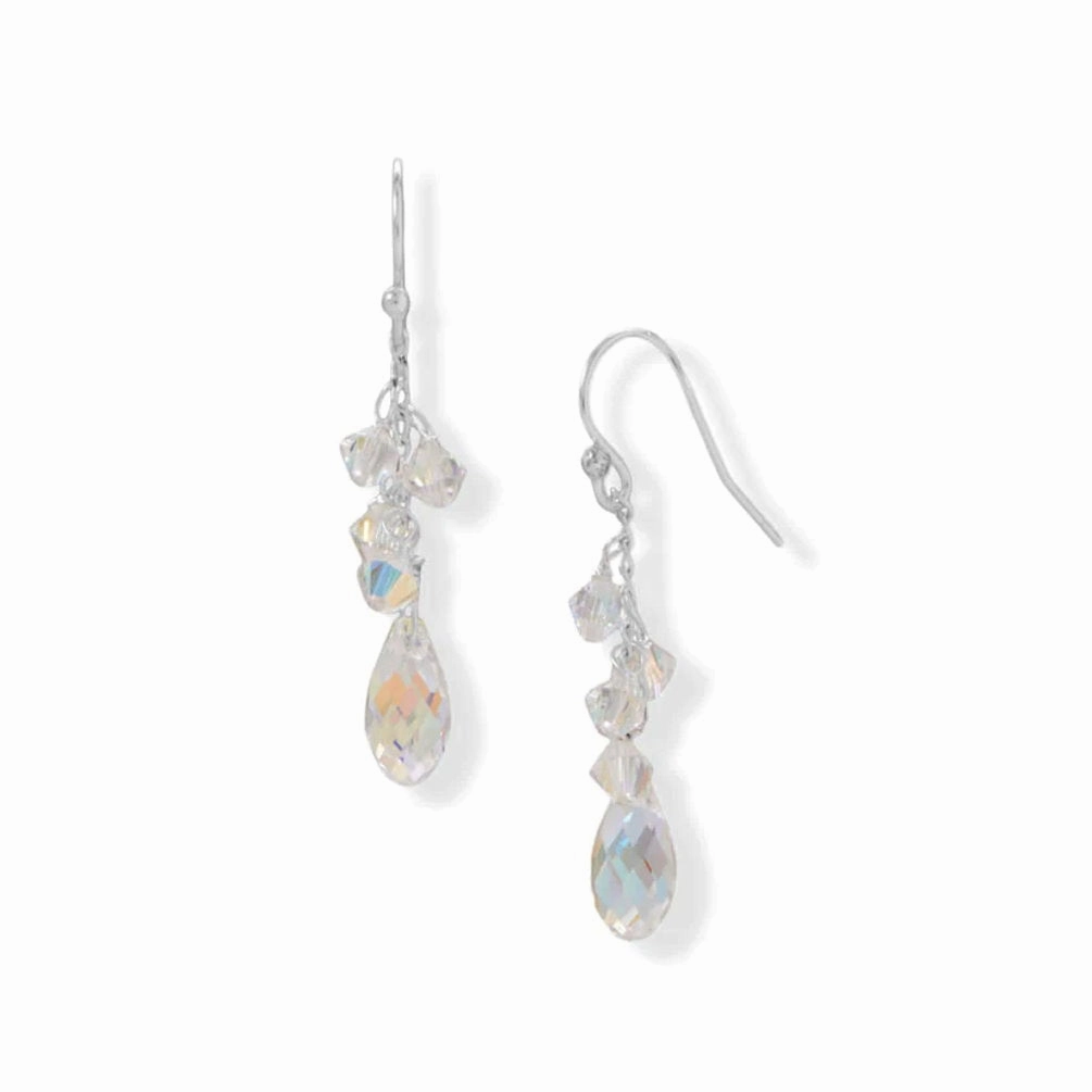 Ornate Adornment Crystal Cluster Earrings Teardrop Dangle Sterling Silver