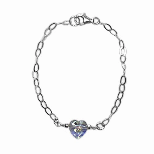 Labeled Detail Crystal Heart Bracelet Sterling Silver Adjustable Length