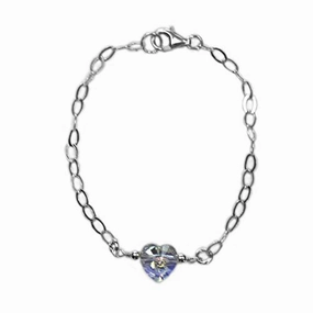 Labeled Detail Crystal Heart Bracelet Sterling Silver Adjustable Length