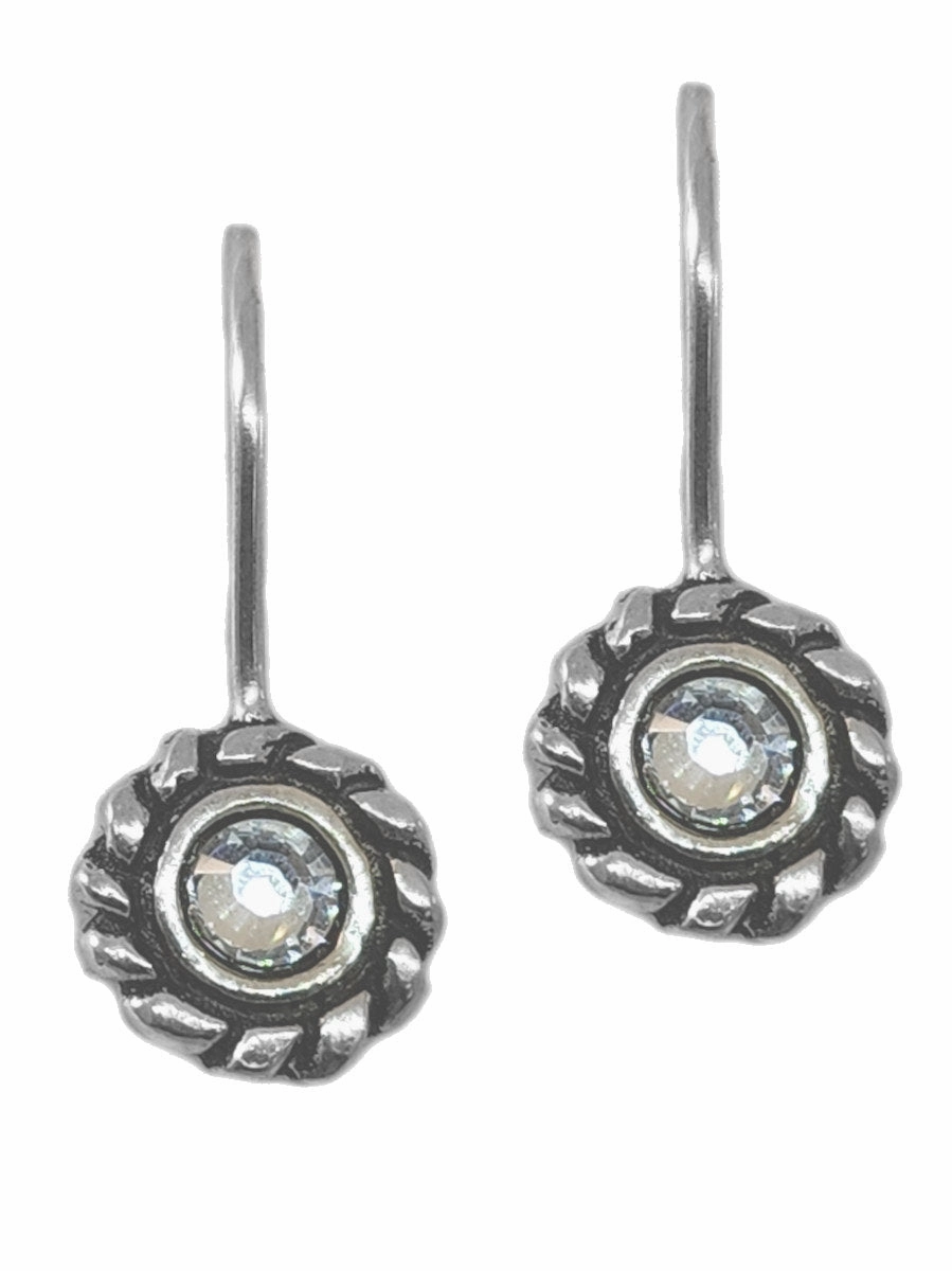 Crystal Sterling Silver Earrings with Rope Design Pearlescent Ornament Pretty Accessory