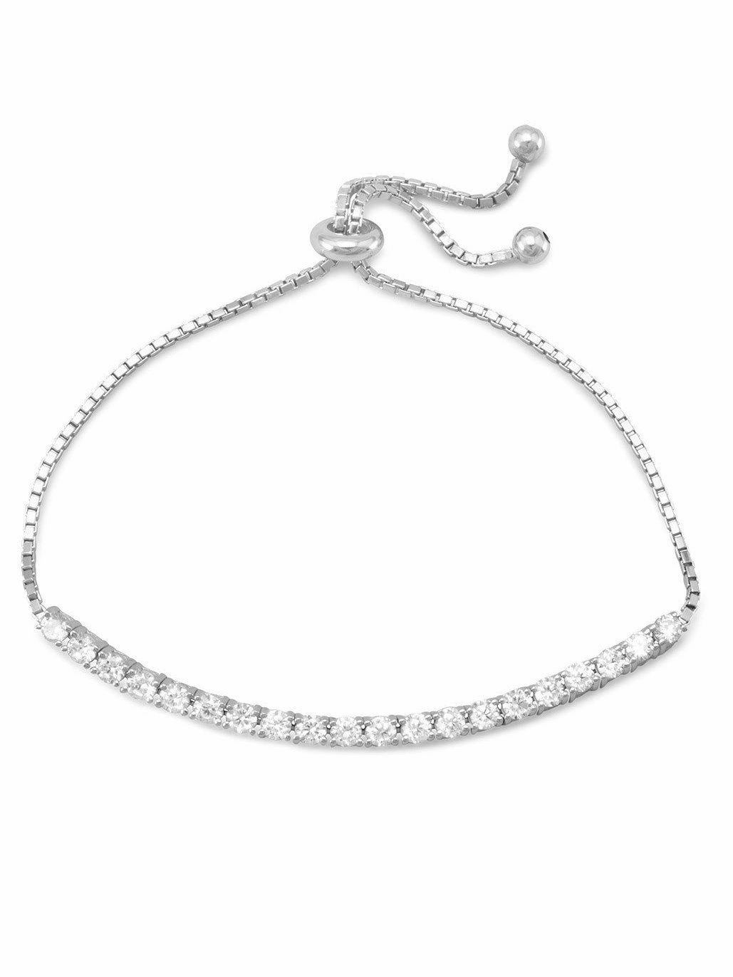 Cubic Zirconia Bar Bracelet Rhodium on Sterling Silver Sliding Adjustable Length Family Chronicle