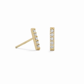 Attractive item Sophisticated Accessory Cubic Zirconia Bar Stud Earrings Gold-plated Sterling Silver
