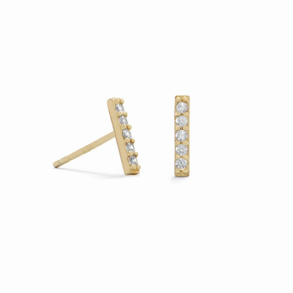Attractive item Sophisticated Accessory Cubic Zirconia Bar Stud Earrings Gold-plated Sterling Silver