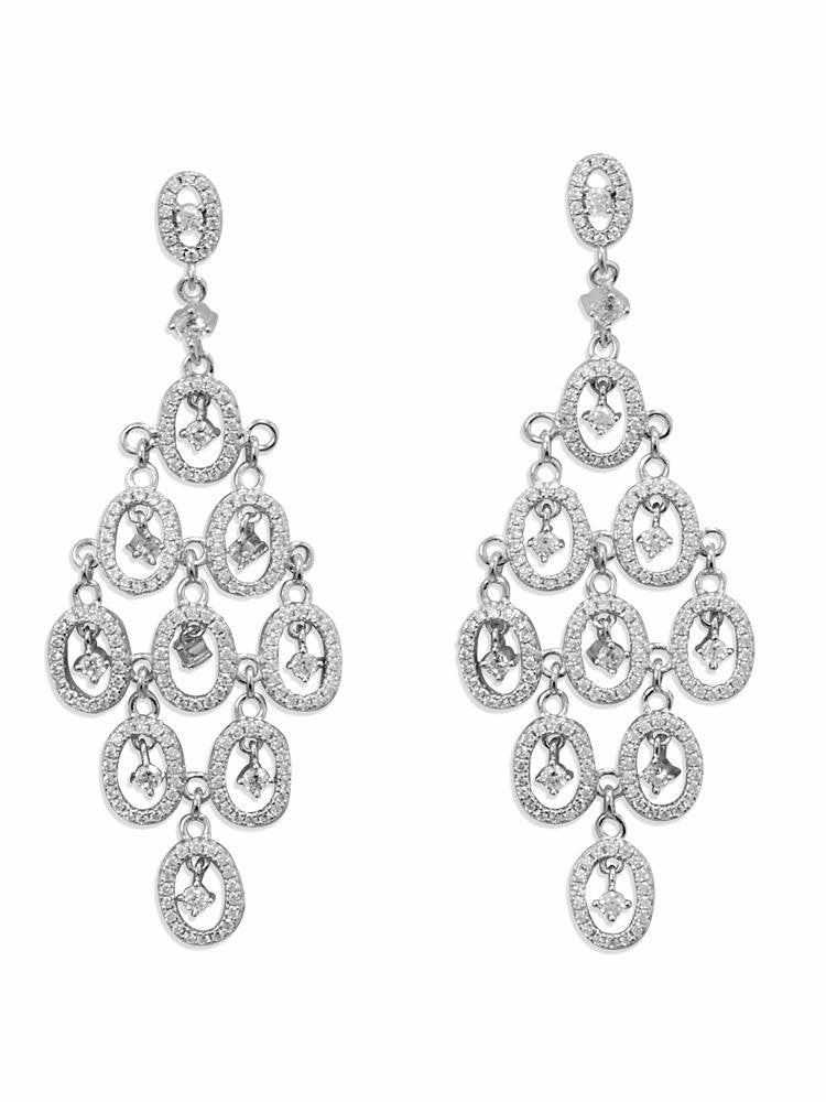 Cubic Zirconia Chandelier Earrings Rhodium on Sterling Silver Safe Embellishment
