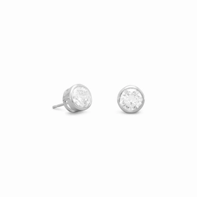 Pretty Adornment Gorgeous Piece Cubic Zirconia CZ Post Stud Earrings 4mm Bezel Setting Sterling Silver