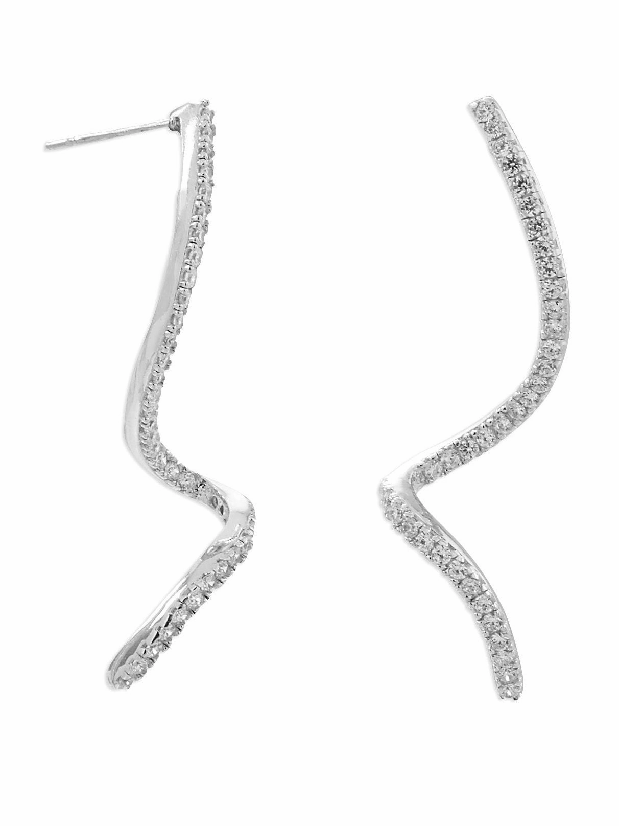 Pastel Decoration Everyday Piece Cubic Zirconia Spiral Drop Earrings Rhodium on Sterling - Nontarnish
