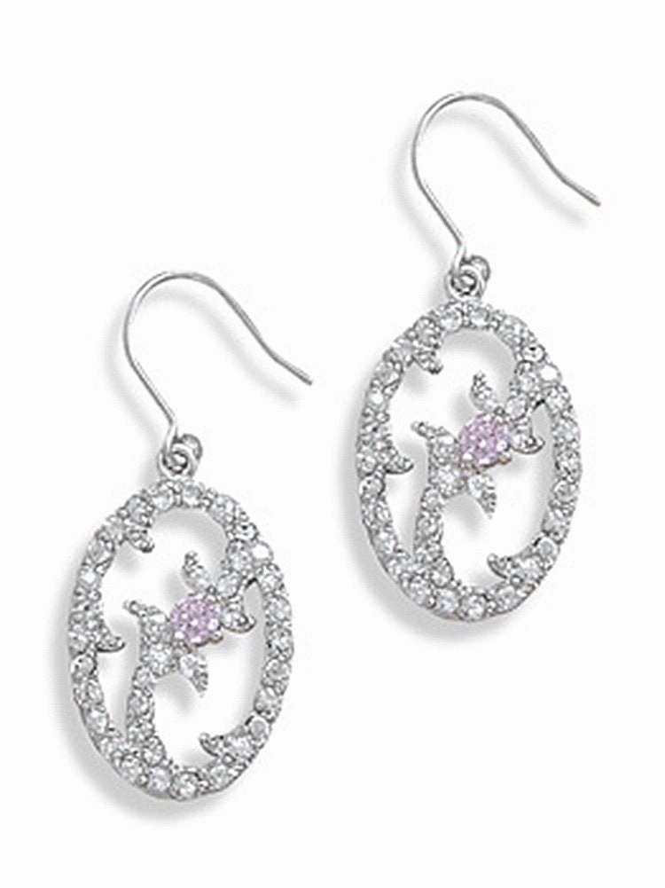 Elegant Creation Cubic Zirconia Vine Dangle Flower Earrings Sterling Silver