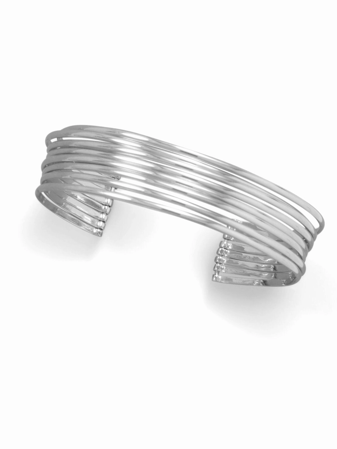 Personal Keepsake Entire Amalgamations Cuff Bracelet with 8 Rows Rhodium on Sterling SIlver - Nontarnish