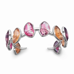 Cuff Bracelet Yellow Red Purple Abstract Nontarnish Rhodium on Sterling Silver Trailblazing Idea