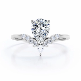Amazing Item Chic Element V Shaped 0.6 Carat Pear Moissanite Engagement Ring