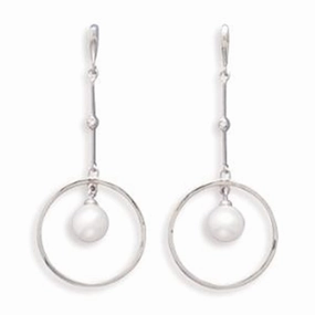 Cultured Freshwater Pearl and Diamond Earrings 14k White Gold Modern Detail