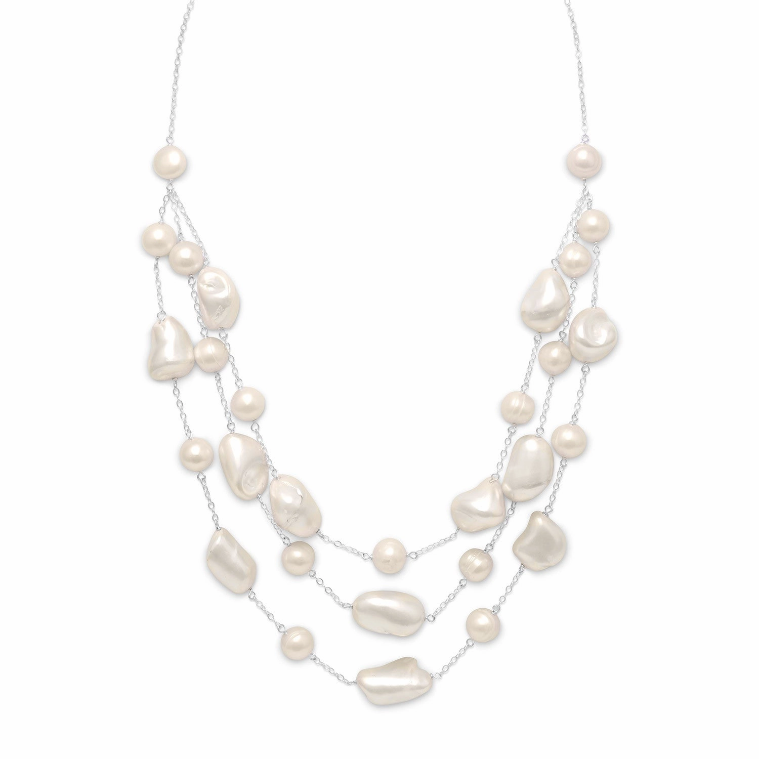 Cultured Freshwater Pearl Bib Necklace with Shell Sterling Silver, Adjustable Work Present Classic Beauty