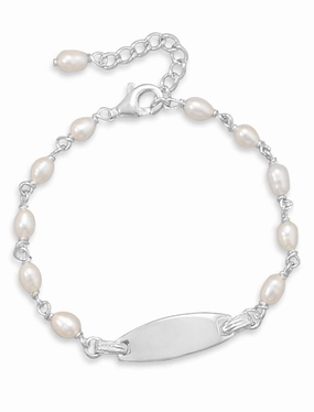 Cultured Freshwater Pearl Bracelet with ID Plate Sterling Silver Everyday Essentials Heartwarming Find