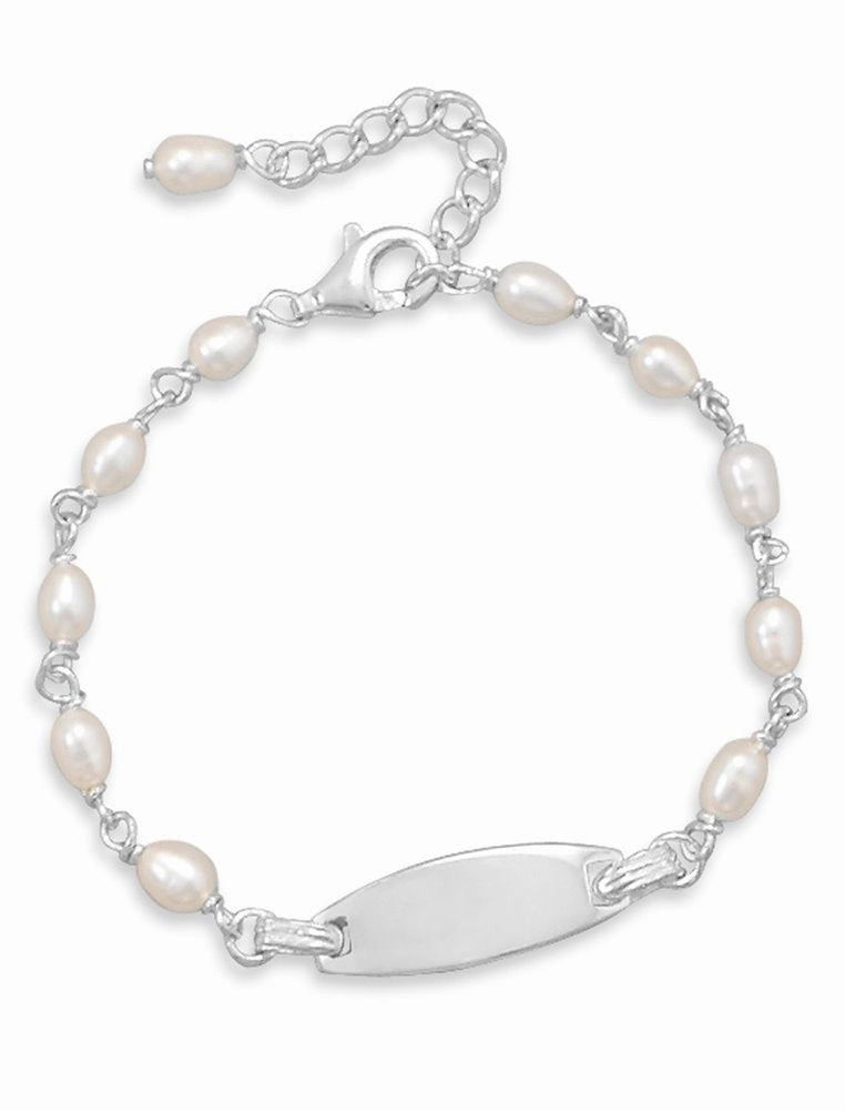 Cultured Freshwater Pearl Bracelet with ID Plate Sterling Silver Everyday Essentials Heartwarming Find