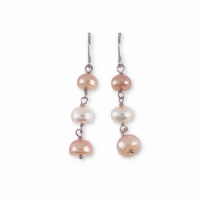 Attractive Feature Cultured Freshwater Pearl Earrings White and Pink Dangle