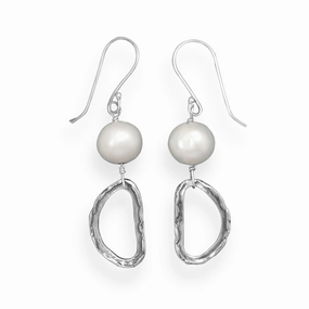 Stunning Piece Sturdy Selection Cultured Freshwater Pearl Earrings with Antiqued Hammered Drop Sterling Silver