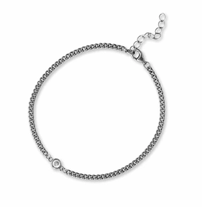 Curb Chain Bracelet with Cubic Zirconia Rhodium on Sterling Silver, Adjustable Optimal Pairing Steadfast Provider