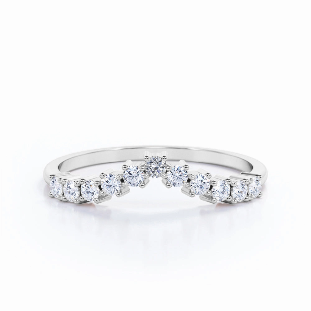 Curved 0.20 TCW Round Cut Pave-Prong Wedding Band Beautiful Insignia See Through