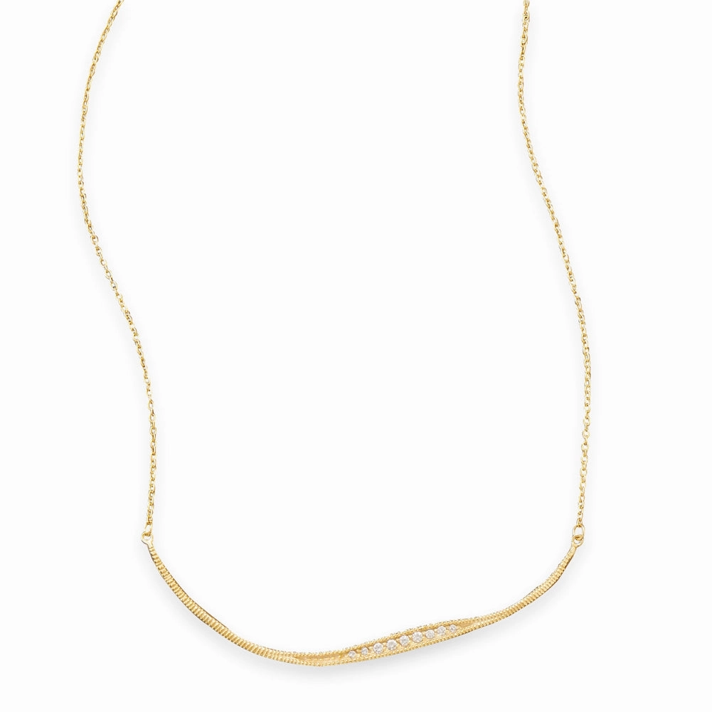 Curved Bar Necklace with Cubic Zirconia Gold-plated Sterling Silver Refined Detail