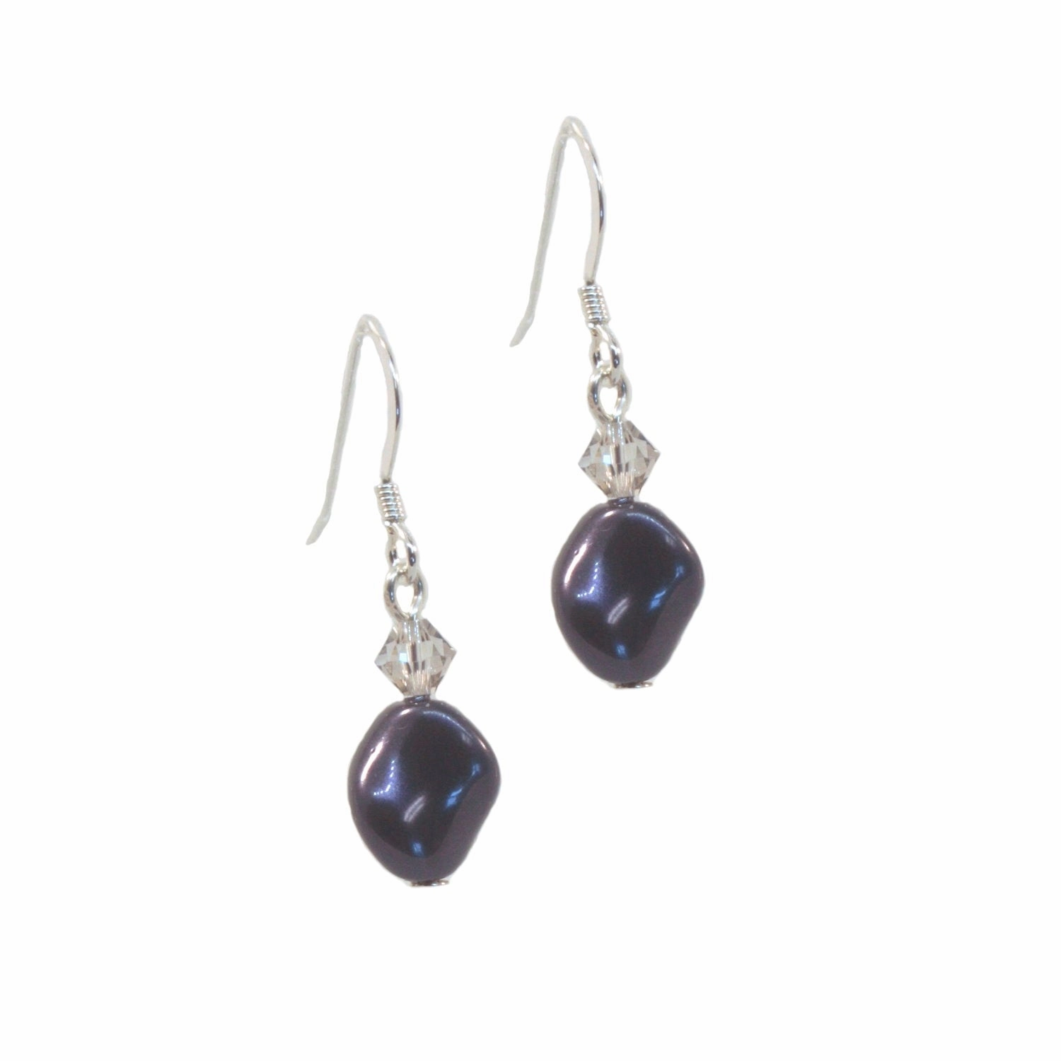 Rectangular Trinket Curved Dark Blue Earrings with Swarovski (R) Crystal Sterling Silver