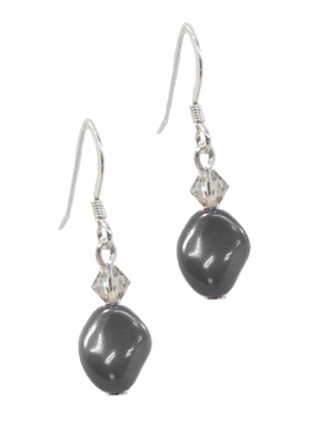 Vintage Aesthetic Curved Dark Gray Earrings with Swarovski(R) Crystal Sterling Silver