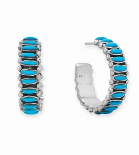 Sterling Silver Hoop Earrings Stabilized Arizona Turquoise Handmade in the USA Square Adornment