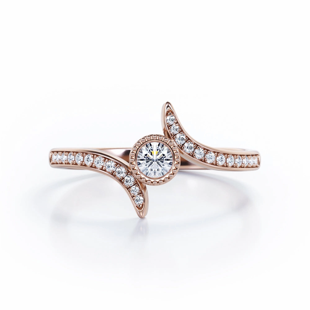 Curved Pave-Channel Tension 0.35 TCW Round Shape Diamond Milgrain Bezel Engagement Ring in White Gold Luxury Balance Personal Product