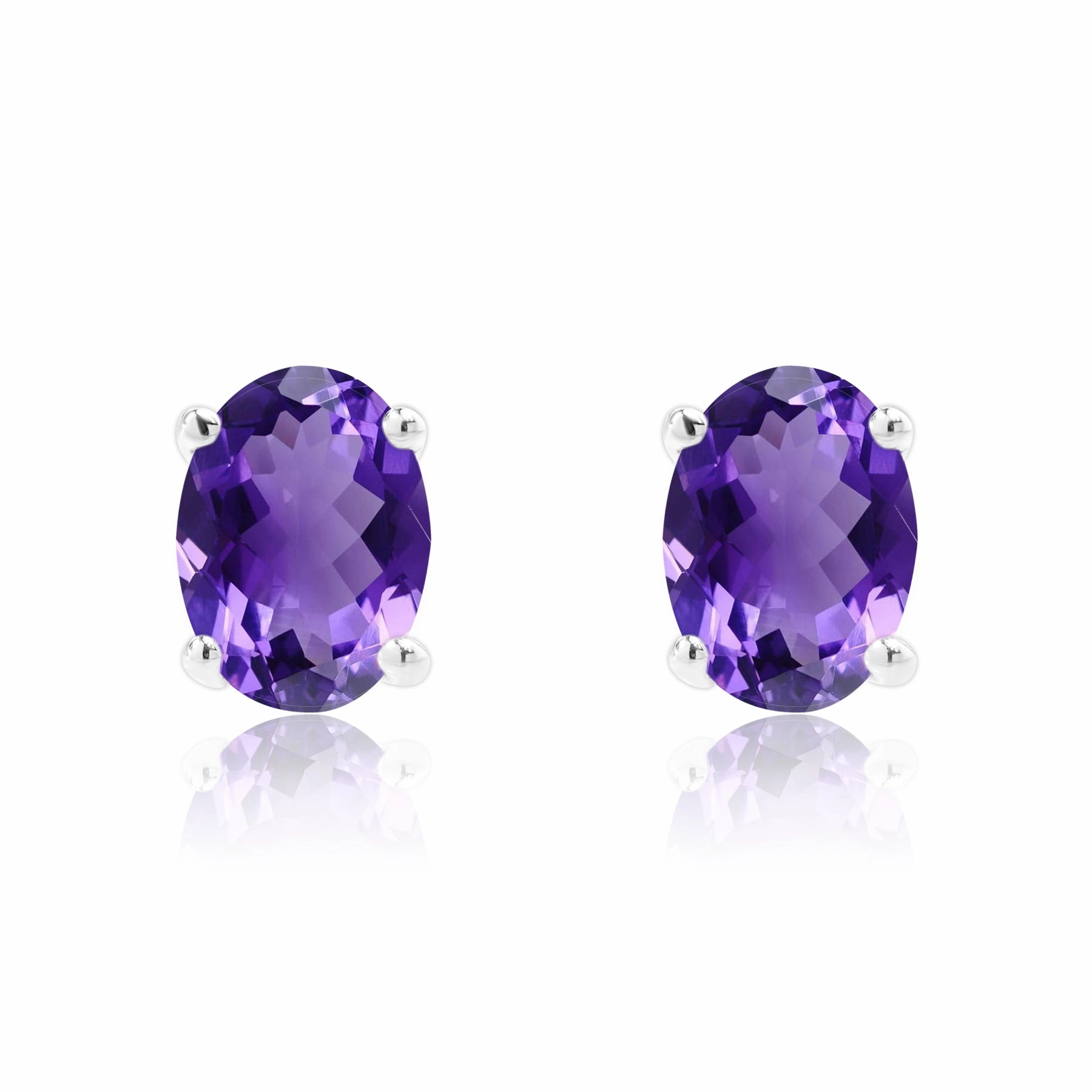 Chic Item 2.5 Carat Oval Cut - Amethyst - February Birthstone Solitaire Stud Earrings - 4 Prong - In 18K White Gold Plating Over Silver