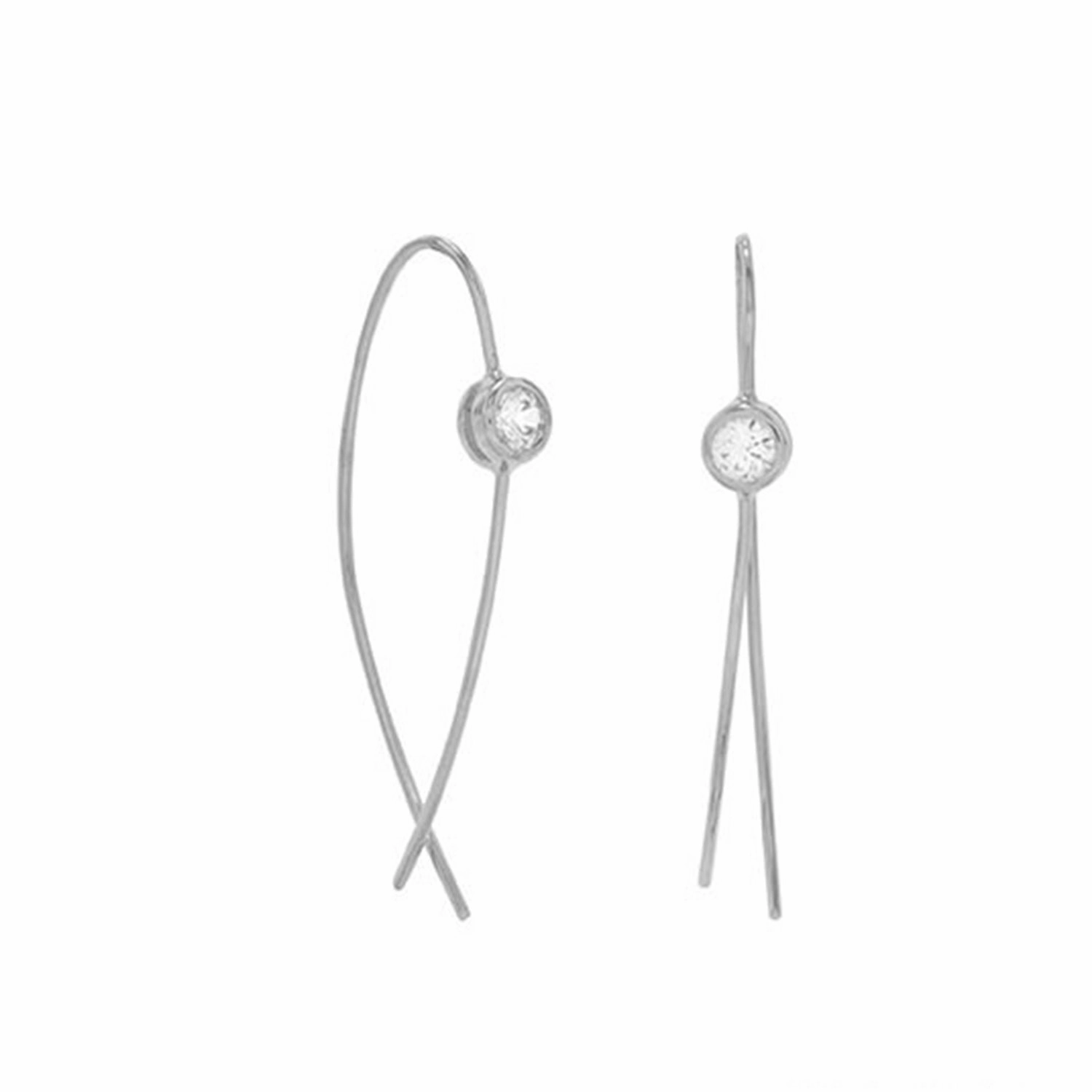 Curved Wire Drop Earrings Rhodium-plated Sterling Silver with Cubic Zirconia Classic Option Decorative design
