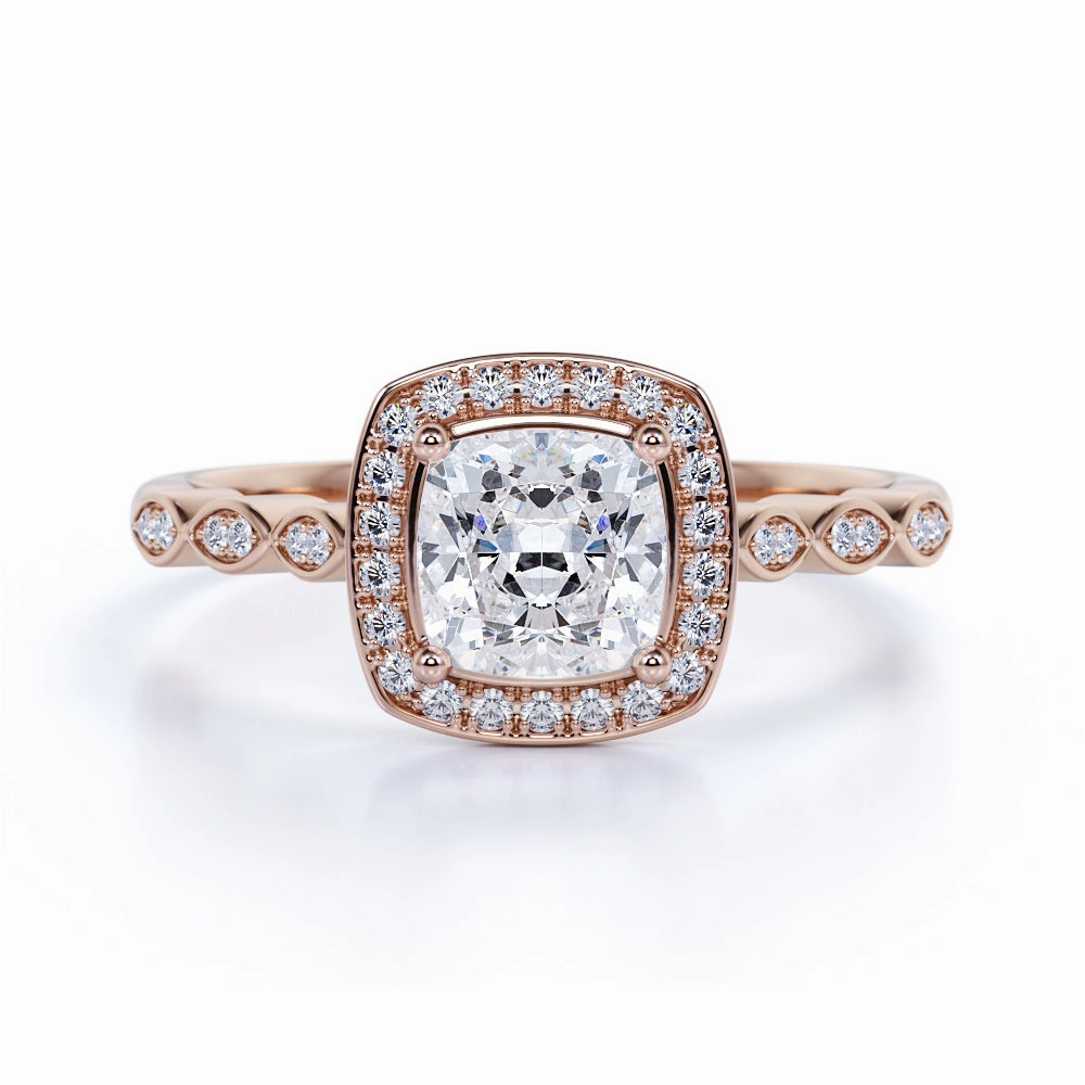 Secure Expression Art Deco 1 Ct Cushion Cut Diamond Engagement Ring