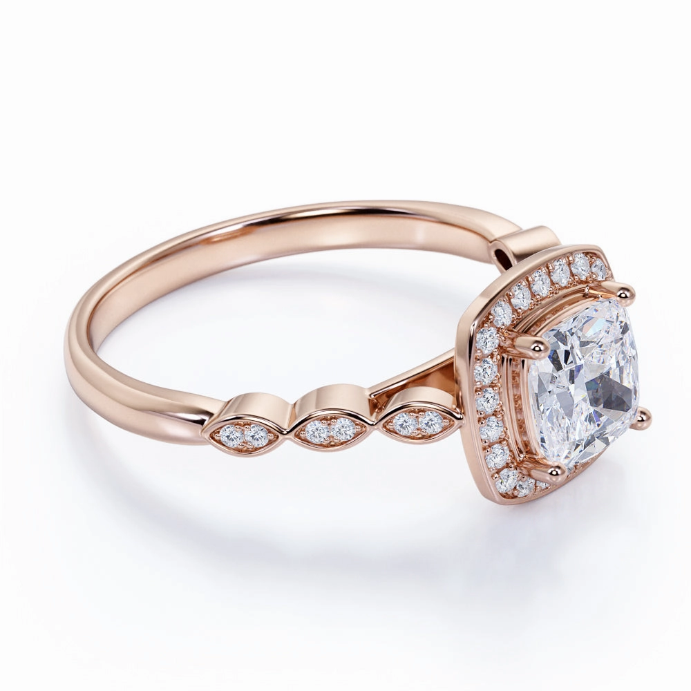 Robust Build Intricate Detail Art Deco 1 Ct Cushion Cut Diamond Engagement Ring