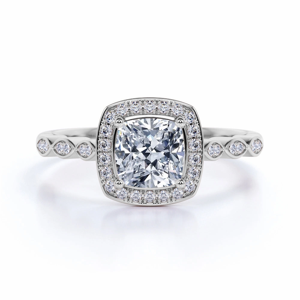 Art Deco 1 Ct Cushion Cut Diamond Engagement Ring Lightweight Statement