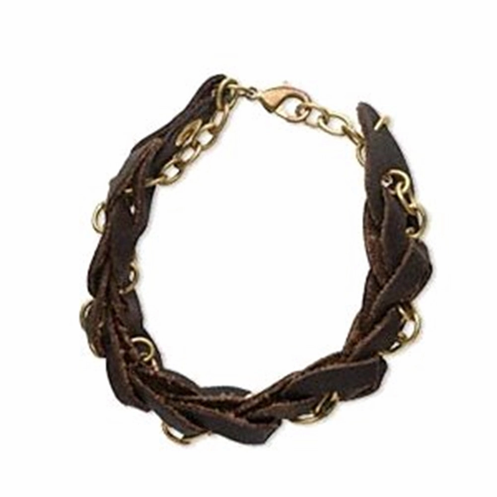 Braided Leather Bracelet with Chain 8 inches Men Women 21mm Width Now Trending