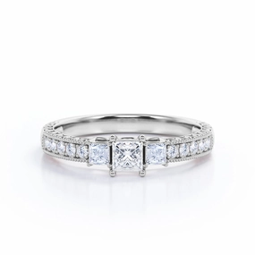 0.50 Carat Princess Cut Diamond 3 Stone Engagement Ring In White Gold Luxury Flow