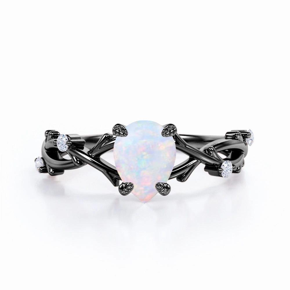 Perfect Fit 1.10 Ct Pear Cut Lab Created Opal Floral Engagement Ring