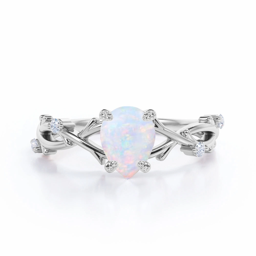 Classic Mark 1.10 Ct Pear Cut Lab Created Opal Floral Engagement Ring