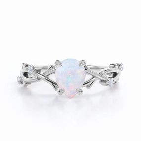 1.10 Ct Pear Cut Lab Created Opal Floral Engagement Ring Ornate Ornament
