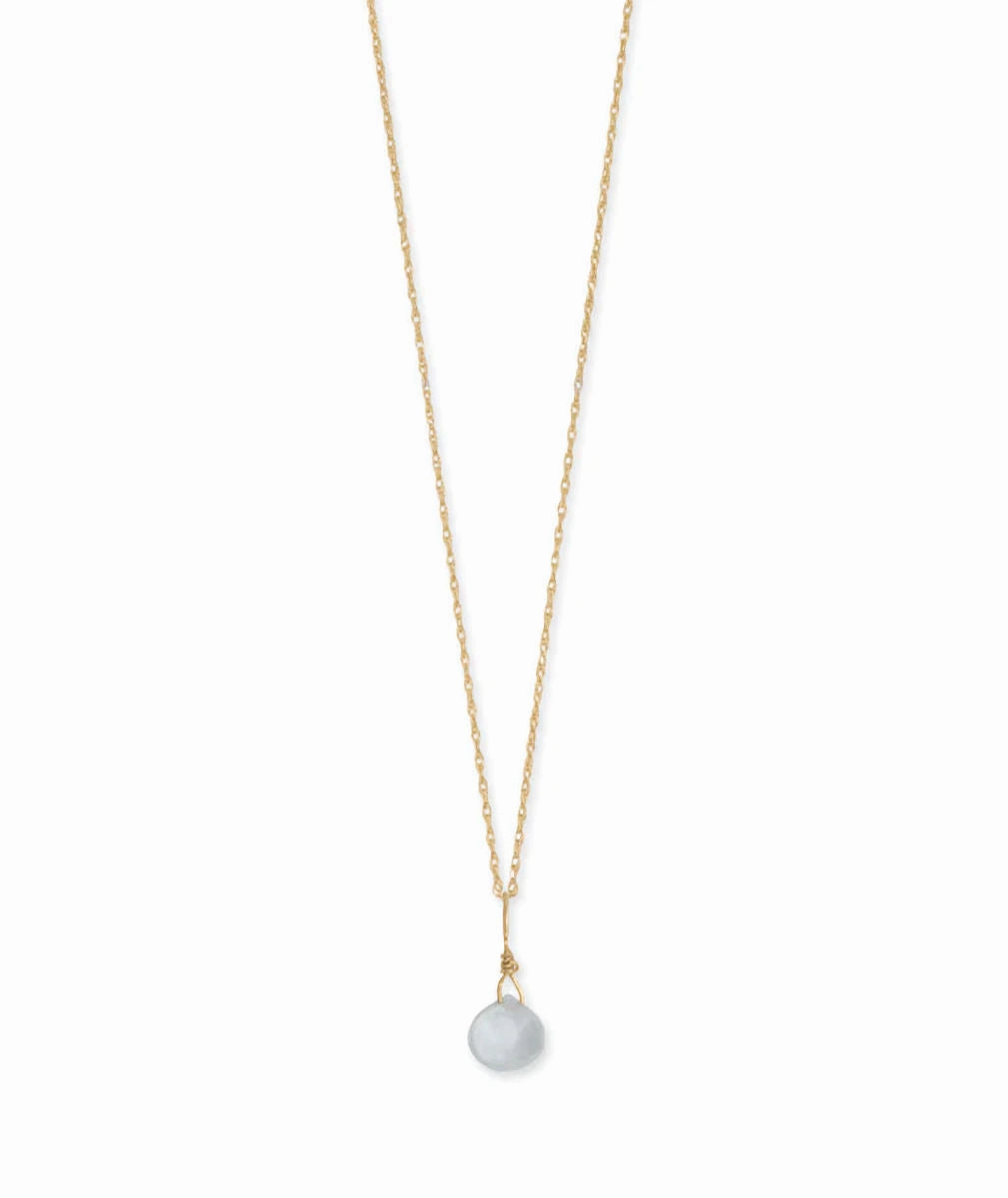 Business casual 14k Yellow Gold Birthstone Necklace with Aquamarine - March