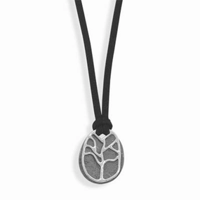 Two Part Tree Necklace Sterling Silver with Black Suede Polished Accent Lovely Jewelry