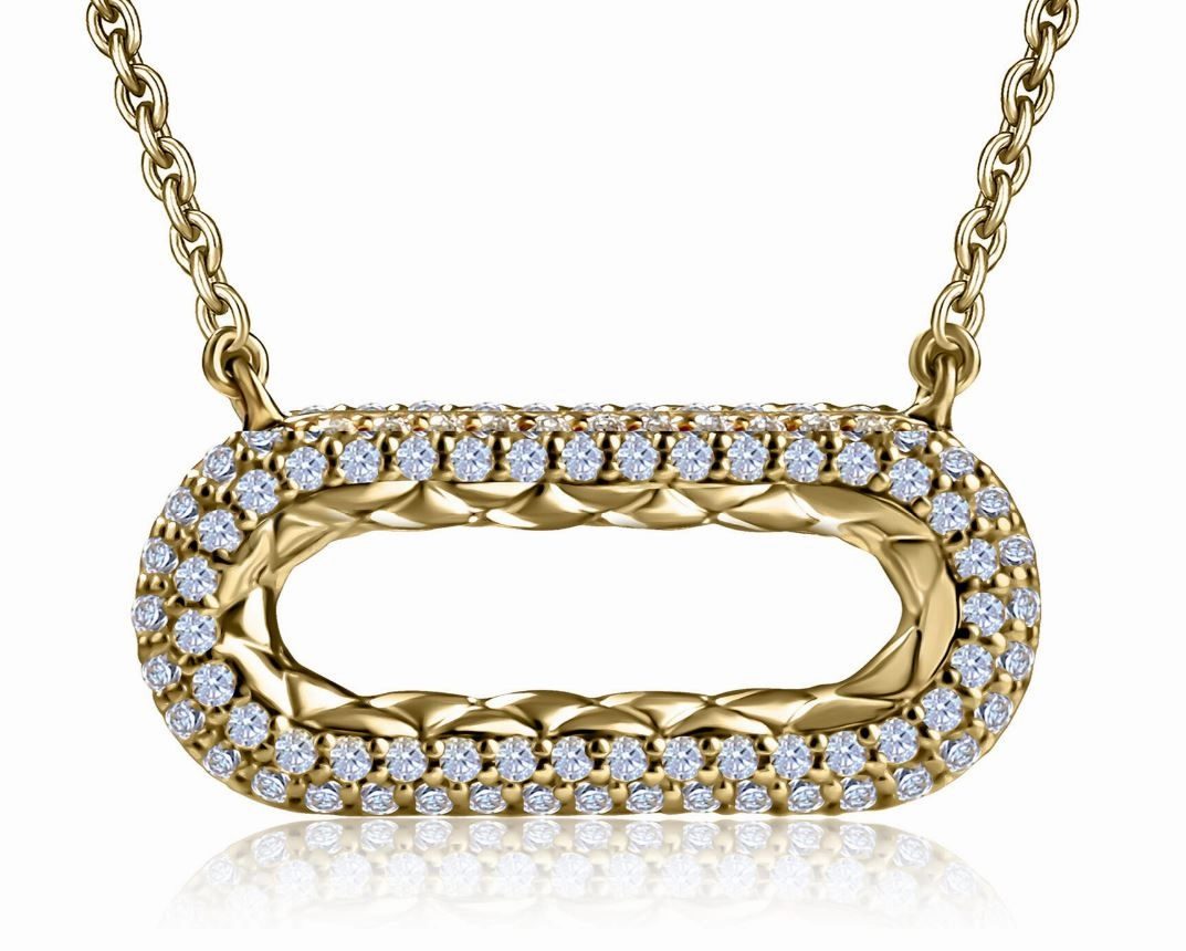 Silken Touch Smooth Curve A. JAFFE Iconic Quilted 14K Yellow Gold Round Shape Diamonds Necklace (.375ctw)