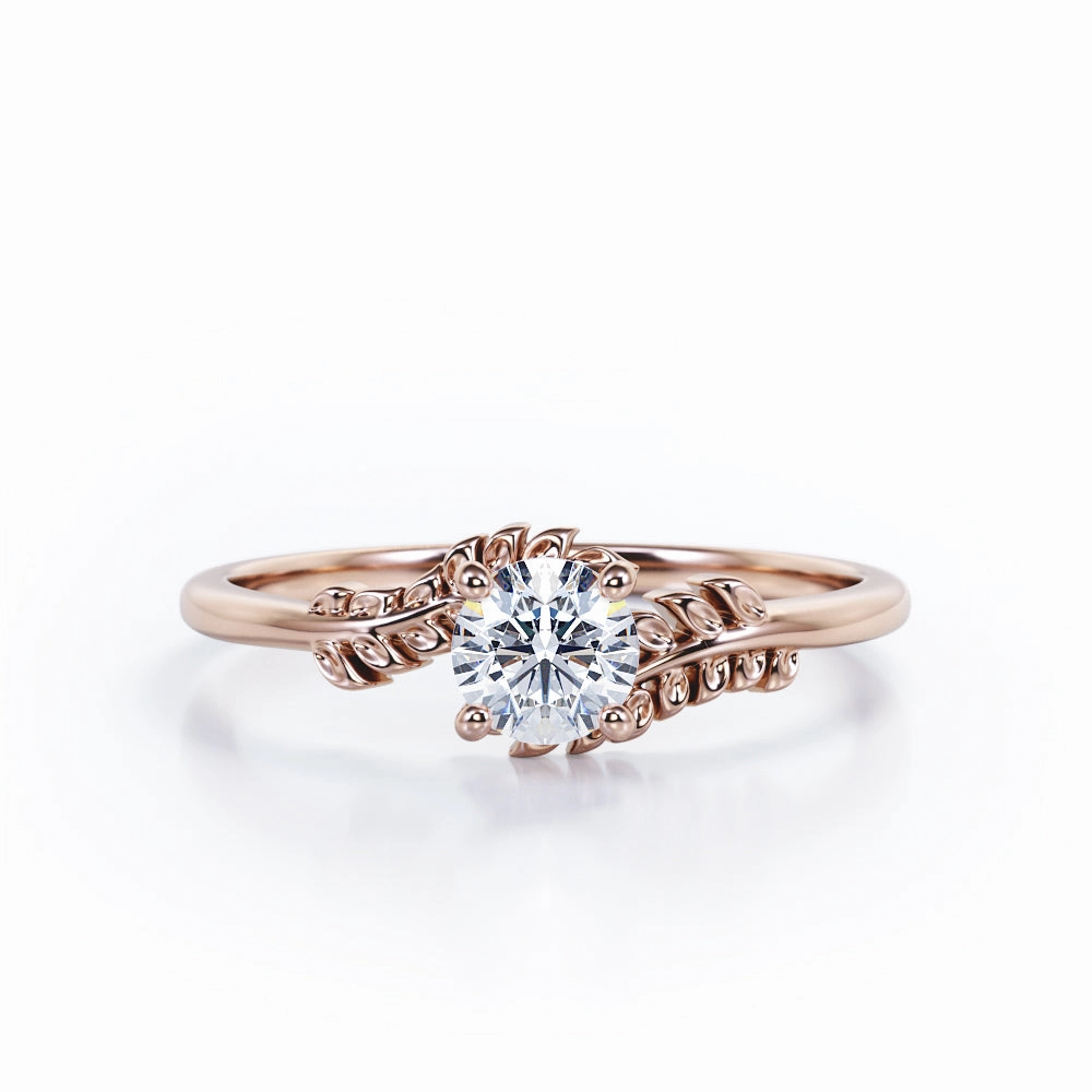 Creative Keepsake Luxury Proportion Leafy Bypass 0.5 TCW Round Shape Diamond Solitaire Engagement Ring in White Gold