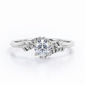 Luxury Feel Vintage design Leafy Bypass 0.5 TCW Round Shape Diamond Solitaire Engagement Ring in White Gold
