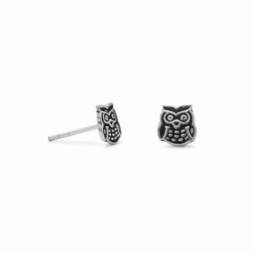 Cute Owl Earrings Post Stud 6mm Antiqued Sterling Silver Stunning Choice Luxurious Adornment