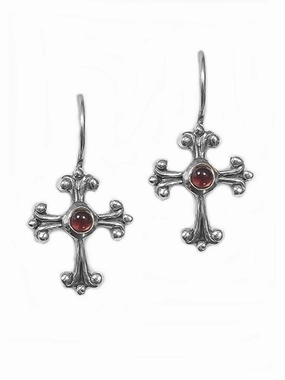 Fleuree Cross Earrings with Center Garnet - Sterling Silver Oval Accessory