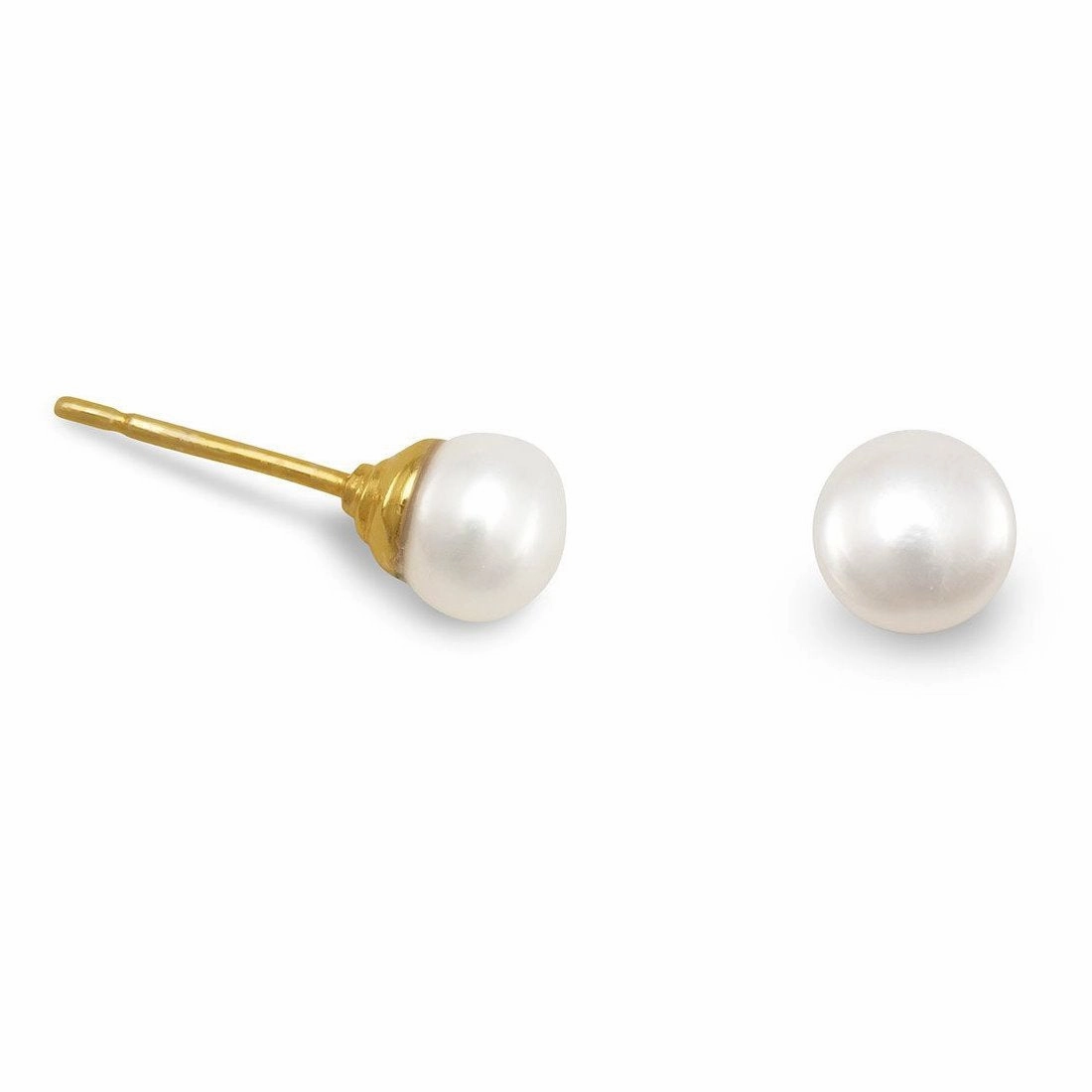 Classic Must-Have Adorable Adornment White Cultured Freshwater Pearl Stud Earrings Gold Plated Sterling Silver