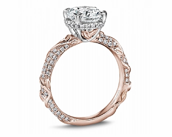 Noam Carver Round Center Side Stone Diamond Engagement Ring Setting in 14K Rose/White Gold (0.45ctw) Vivid Sparkle Custom Gifts